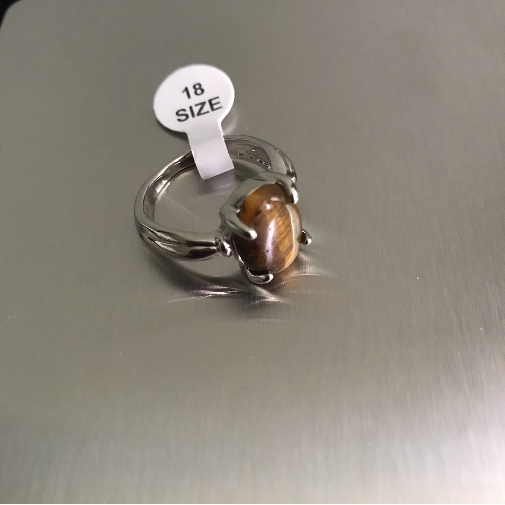 Ring Tiger’s eye silvertone ring , 18/8 - Picture 2 of 4